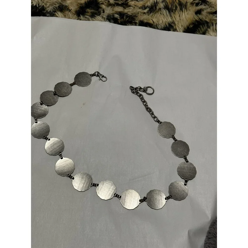 Chain Medallion Belt Silver Tone Embossed Circles Boho Festival